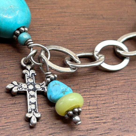 925 Sterling Silver Turquoise Cross Link Bracelet 8” - Picture 9 of 12